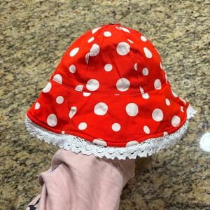 NEW Hot Topic Mushroom Floppy Bucket Hat Red White Polka Dot Lace Trim One Size